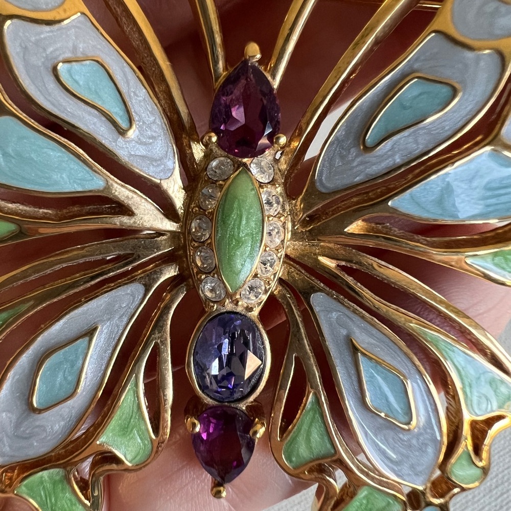 Signed BOB MACKIE Enamel & Rhinestone BUTTERFLY Brooch Pin Stunning Colorful - Picture 11 of 11
